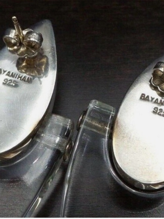 Rare Beautiful Pair of Vintage 1980s BAYANIHAN Sterling Silver & Lucite Earrings - Picture 4 of 9